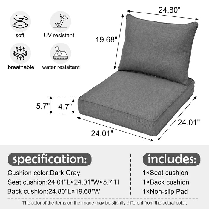 Replacement Seat Back Cushions Set with Olefin Fabric and Zipper, 24'' x 24''