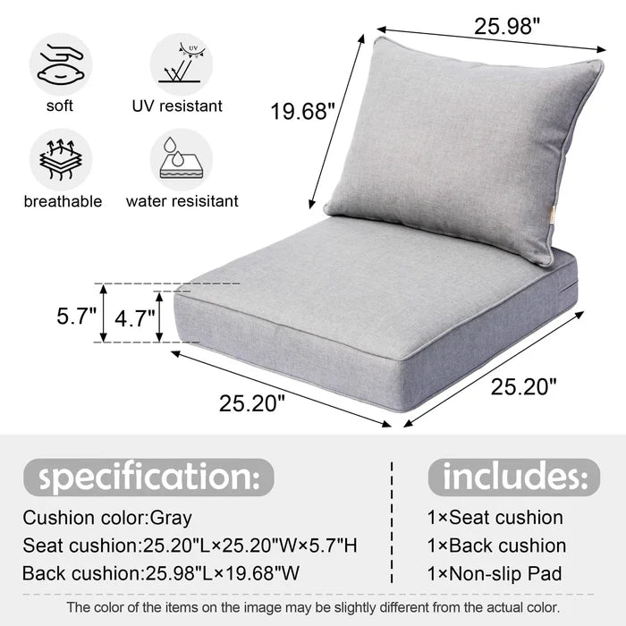 Replacement Seat Back Cushions Set with Olefin Fabric and Zipper, 25'' x 25'', Not suitable for  Patio Furniture