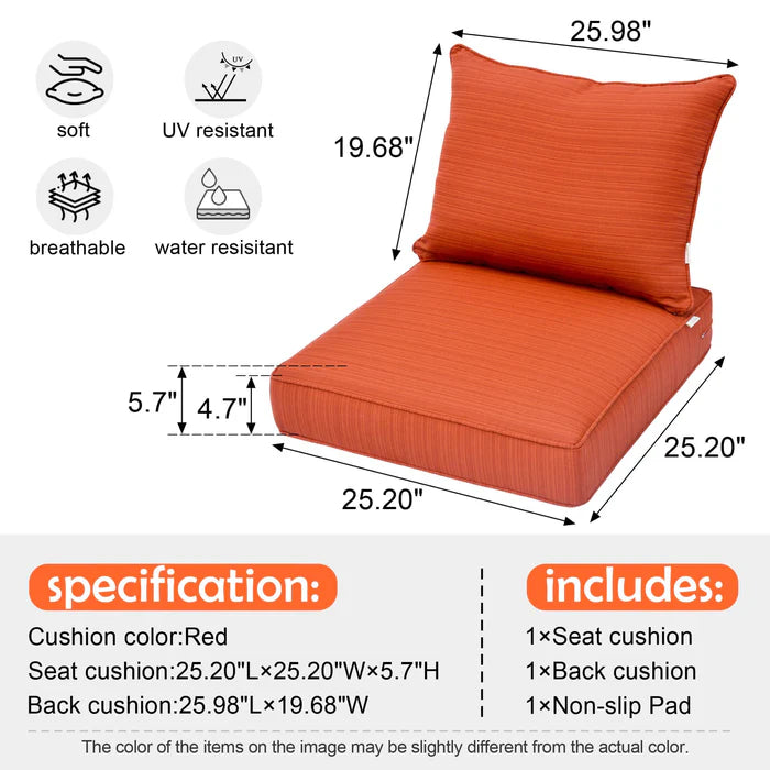 Replacement Seat Back Cushions Set with Olefin Fabric and Zipper, 25'' x 25'', Not suitable for  Patio Furniture