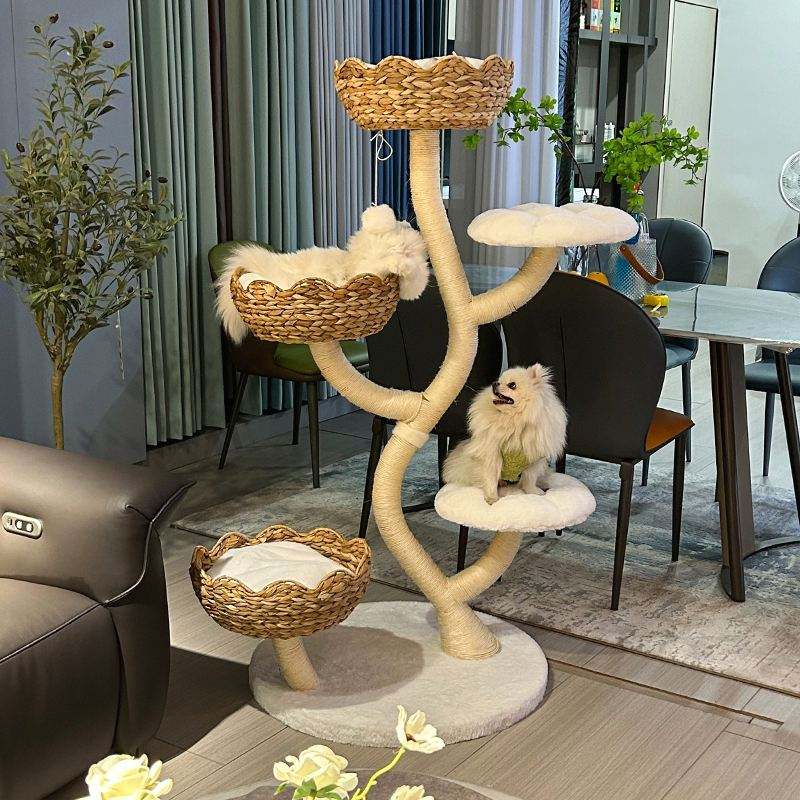Natural Plantain Leaves Weaving Large Cat Tree Tower Cat Bed Cat Toy Tree With Sisal Scratch Column Home Decor Furniture