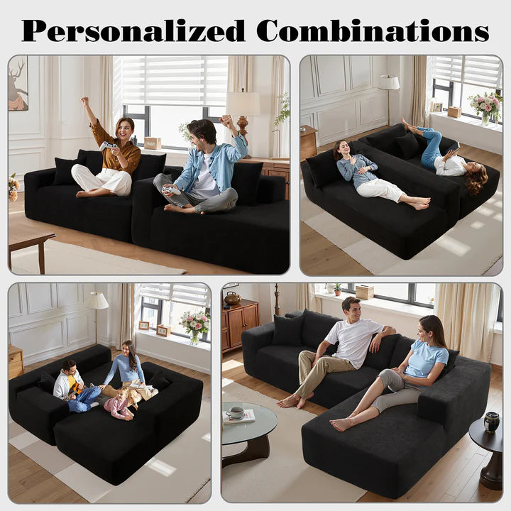 104" L-Shape Modular Couch with Chaise, Plush Corduroy Fabric, No Assembly Required