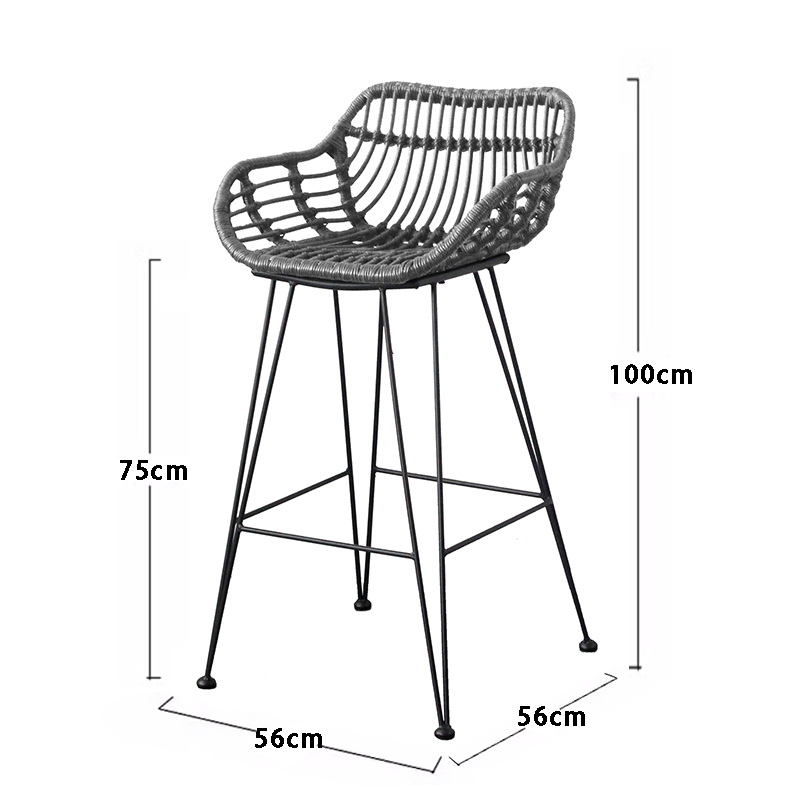 Outdoor bar counter chair, open-air leisure rattan high-leg stool, iron art bar chair, household restaurant patio waterproof dining chair