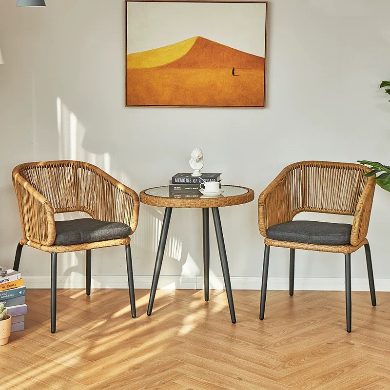 Outdoor Furniture Set: Three-Piece Rattan Garden Chair Set Nordic-Style B&B Dining Chairs with Backrest Rattan Woven Chairs for Relaxation