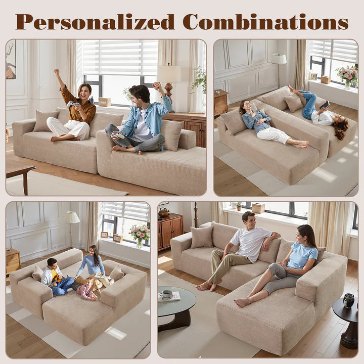 104" L-Shape Modular Couch with Chaise, Plush Corduroy Fabric, No Assembly Required