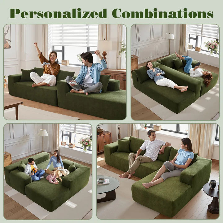104" L-Shape Modular Couch with Chaise, Plush Corduroy Fabric, No Assembly Required