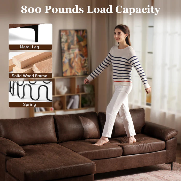100.40" Reversible Chaise Sofa Suede Fabric