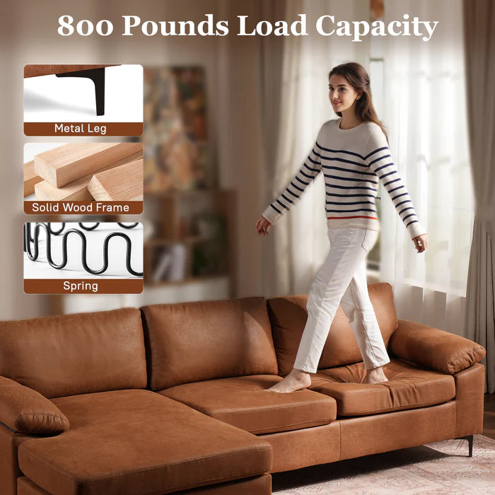 100.40" Reversible Chaise Sofa Suede Fabric