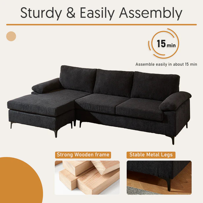 100.40" Reversible Chaise Sofa Wide-Wale Corduroy