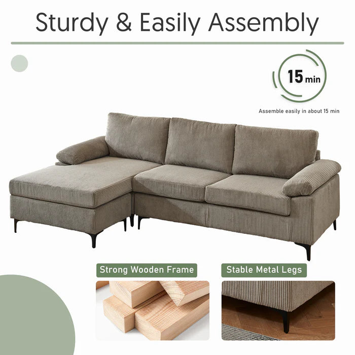 100.40" Reversible Chaise Sofa Wide-Wale Corduroy