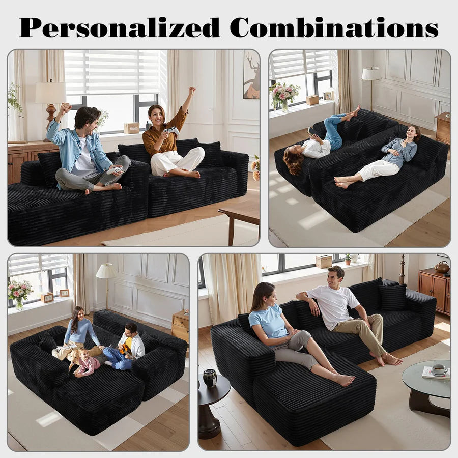 104" L-Shape Modular Couch with Chaise, Plush Corduroy Fabric, No Assembly Required