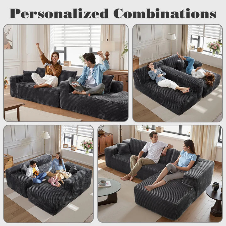 104" L-Shape Modular Couch with Chaise, Plush Corduroy Fabric, No Assembly Required