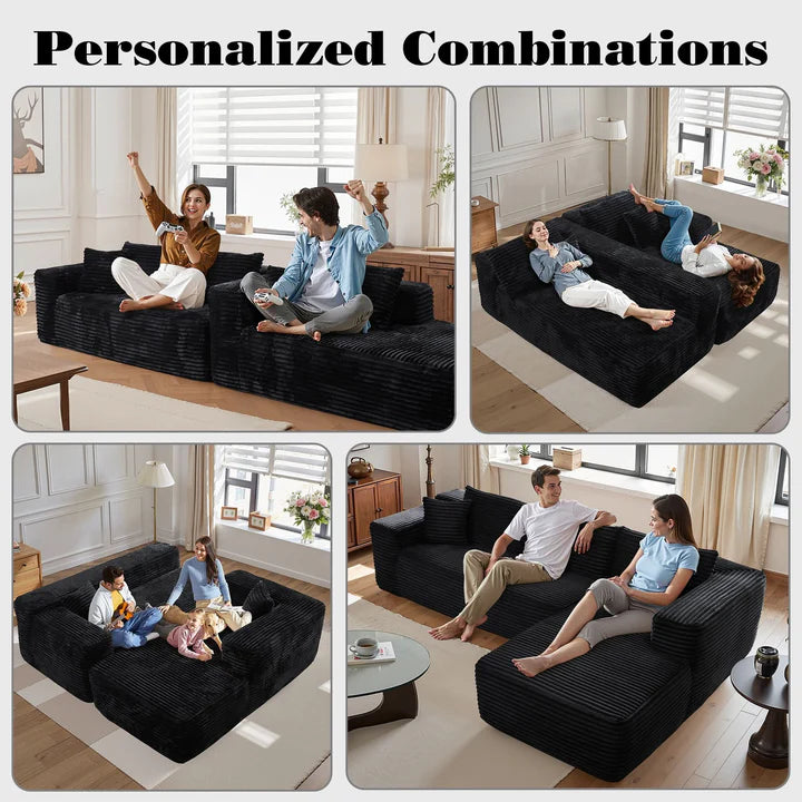 104" L-Shape Modular Couch with Chaise, Plush Corduroy Fabric, No Assembly Required