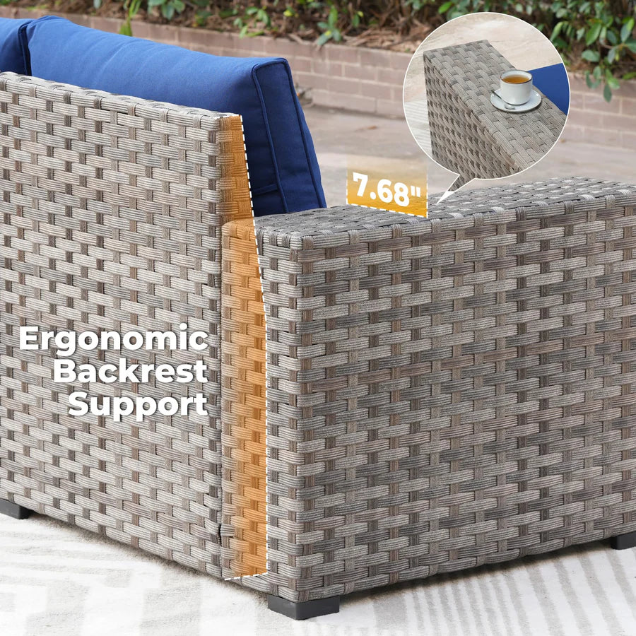 13 Pieces Outdoor Furniture with 7.68'' Broad Handrails and Rectangle 42.12'' Fire Pit Table