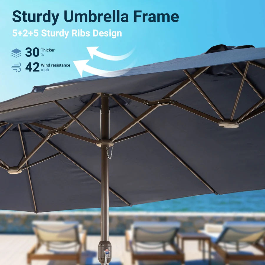 15ft Solar Patio Umbrella with APP/Remote Control, RGB LED Lights & Heavy Base