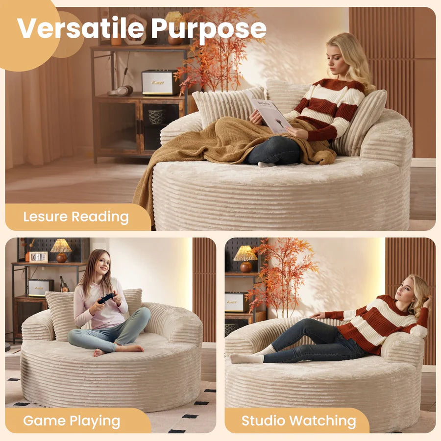 59" O-Shape Modular Couch, Plush Corduroy Fabric, No Assembly Required