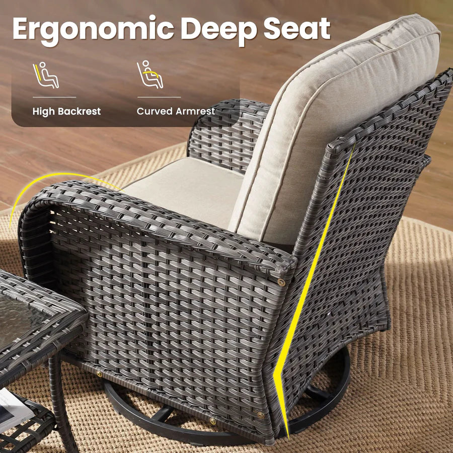 5 Pieces Patio Furniture Set, Outdoor Wicker Sofa with Swivel Chairs