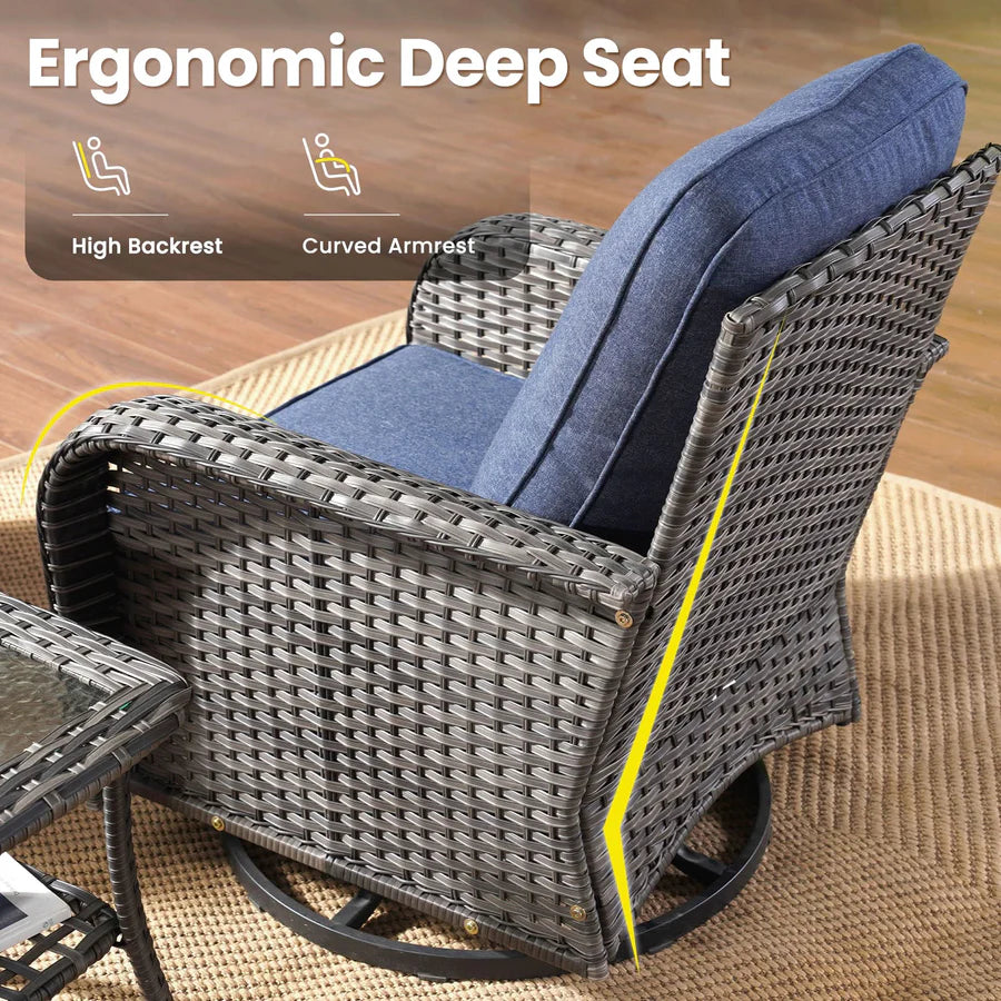 5 Pieces Patio Furniture Set, Outdoor Wicker Sofa with Swivel Chairs