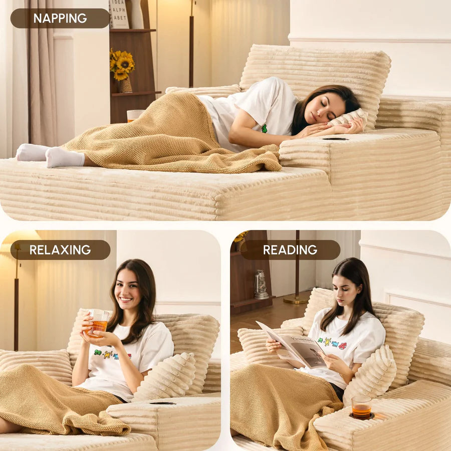 67" Chaise Lounge Chair with Cup Holders