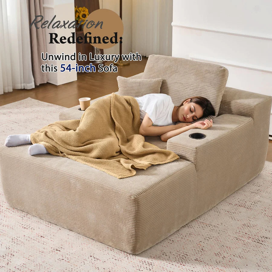 67" Oversized Chaise Lounge ,Corduroy Sleeper Sofa with Cup Holders