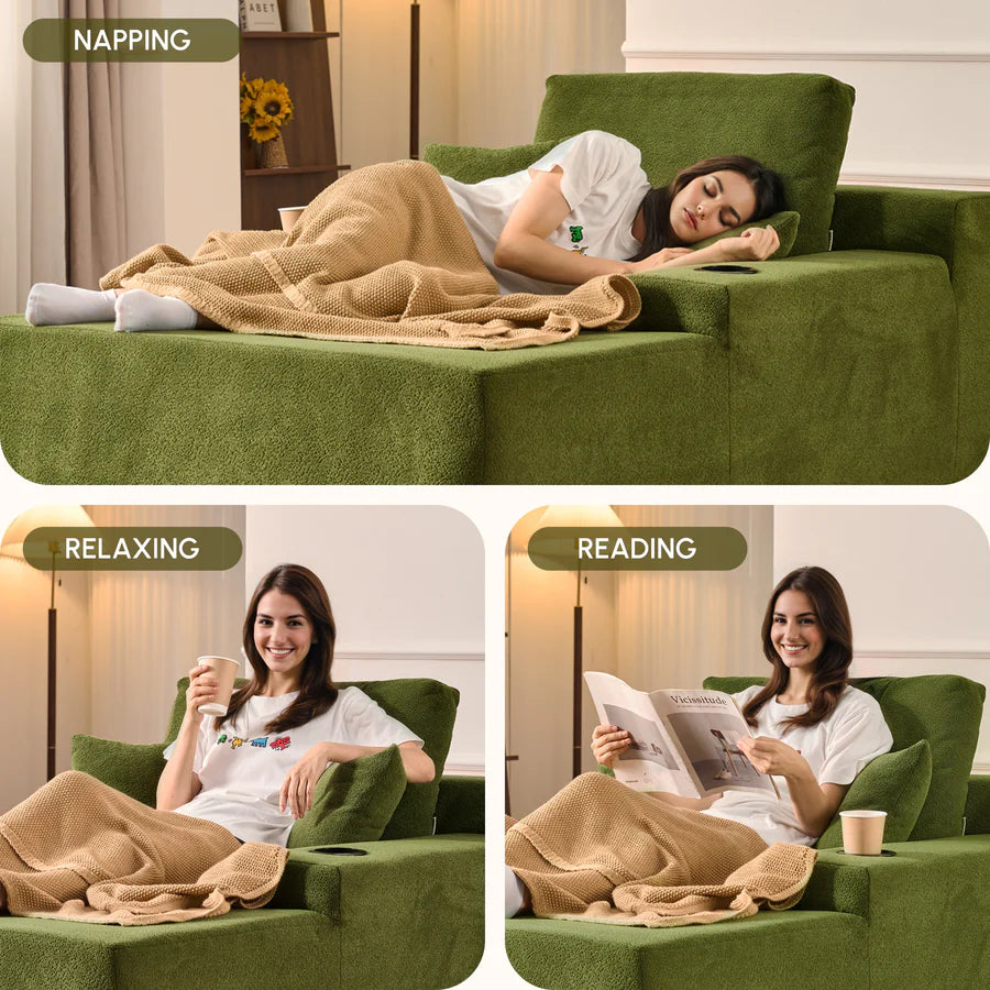 67" Chaise Lounge Chair with Cup Holders