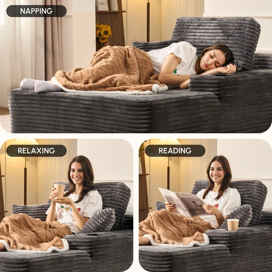 67" Chaise Lounge Chair with Cup Holders