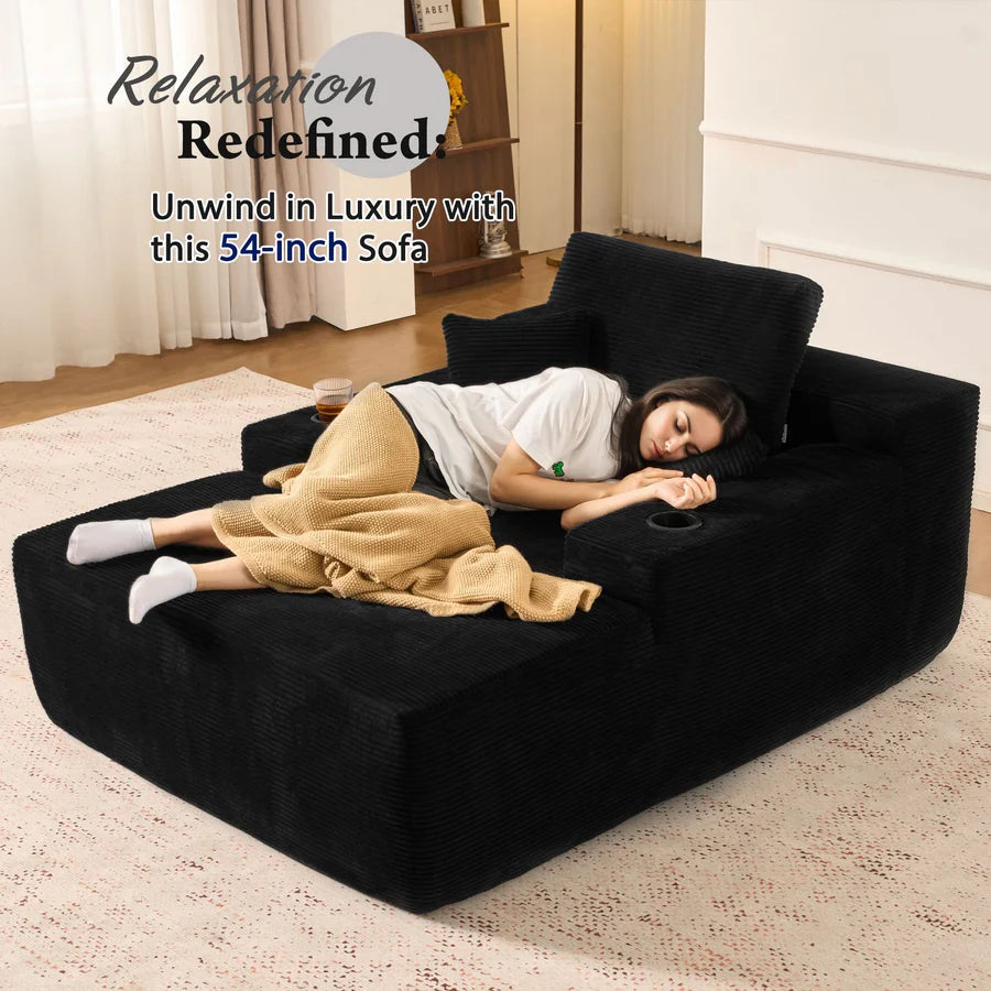 67" Oversized Chaise Lounge ,Corduroy Sleeper Sofa with Cup Holders