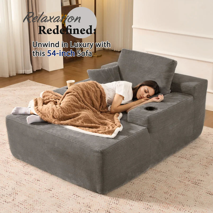 67" Oversized Chaise Lounge ,Corduroy Sleeper Sofa with Cup Holders