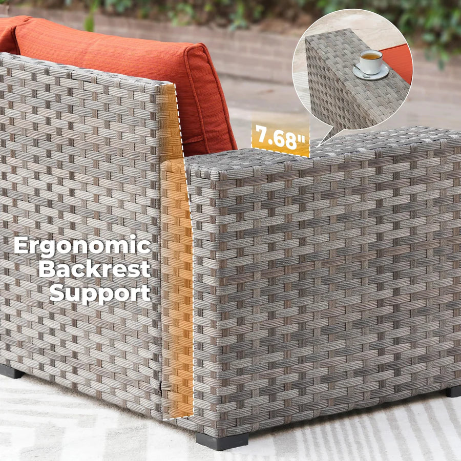 6 Pieces Outdoor Sectional Sofa with 7.68'' Broad Handrails