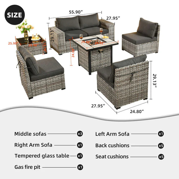 7 Pieces Patio Furniture Set with 7.68'' Broad Handrails and 30'' Fire Pit Table1