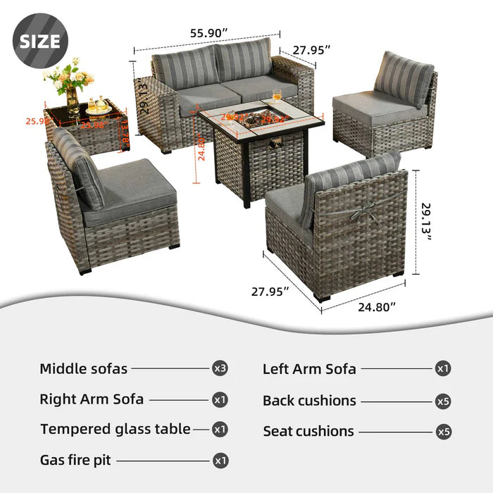 7 Pieces Patio Furniture Set with 7.68'' Broad Handrails and 30'' Fire Pit Table1
