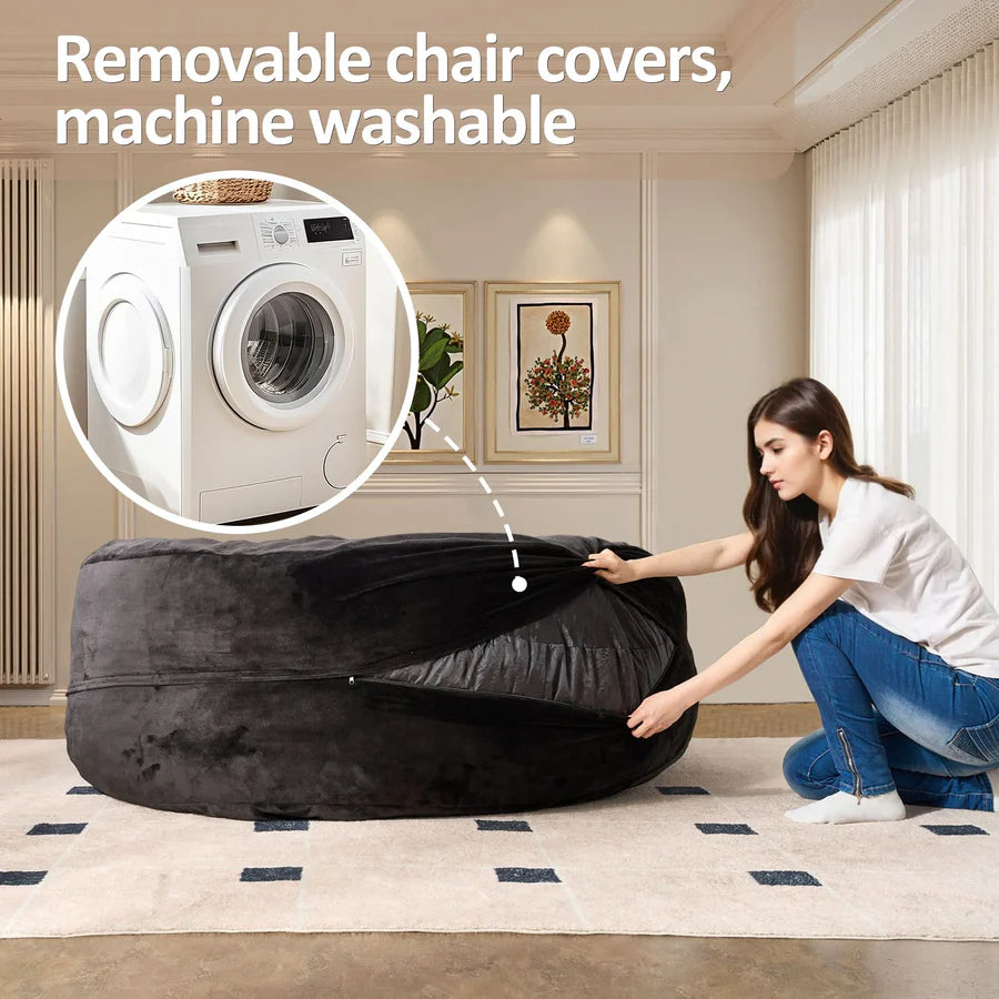 Bean Bag Chair Removable Cover, High-Rebound Filling Cozy Furniture for Living Room, Bedroom