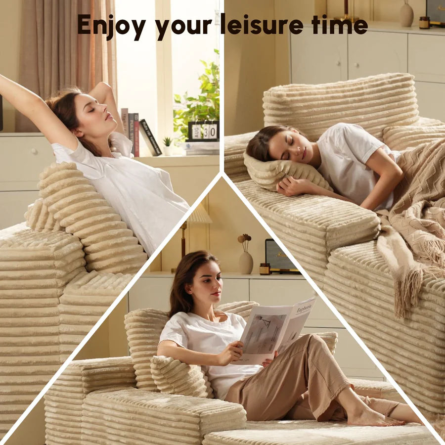 Boneless Chaise Lounge,Luxurious Faux Fur, No Assembly Required