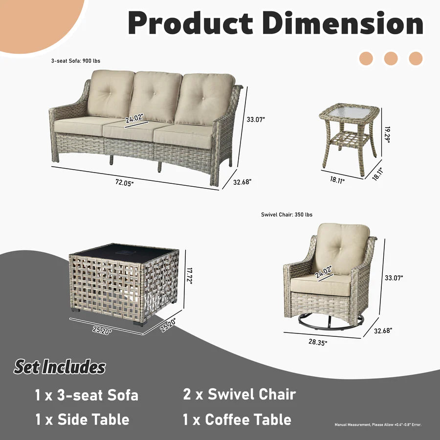 Conversation Set 5-Piece, PAD Series,Included Swivel Chair