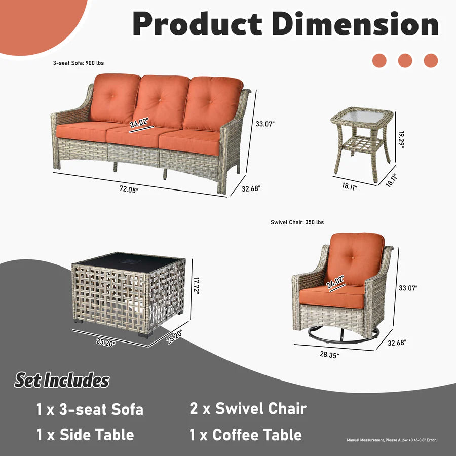 Conversation Set 5-Piece, PAD Series,Included Swivel Chair