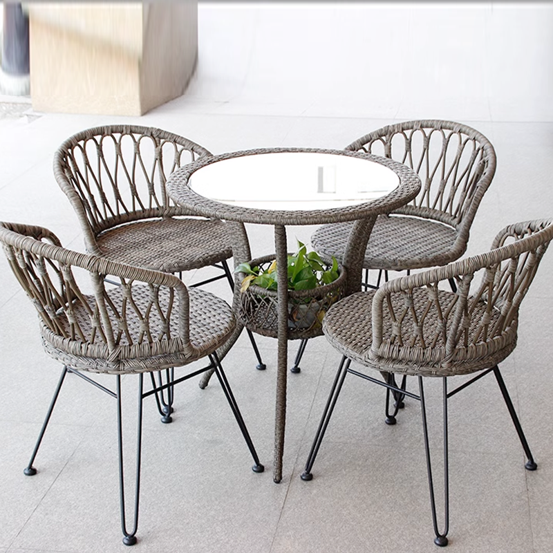 Balcony outdoor tea table and chair combination, guesthouse courtyard leisure, Nordic style, hand-woven rattan chair