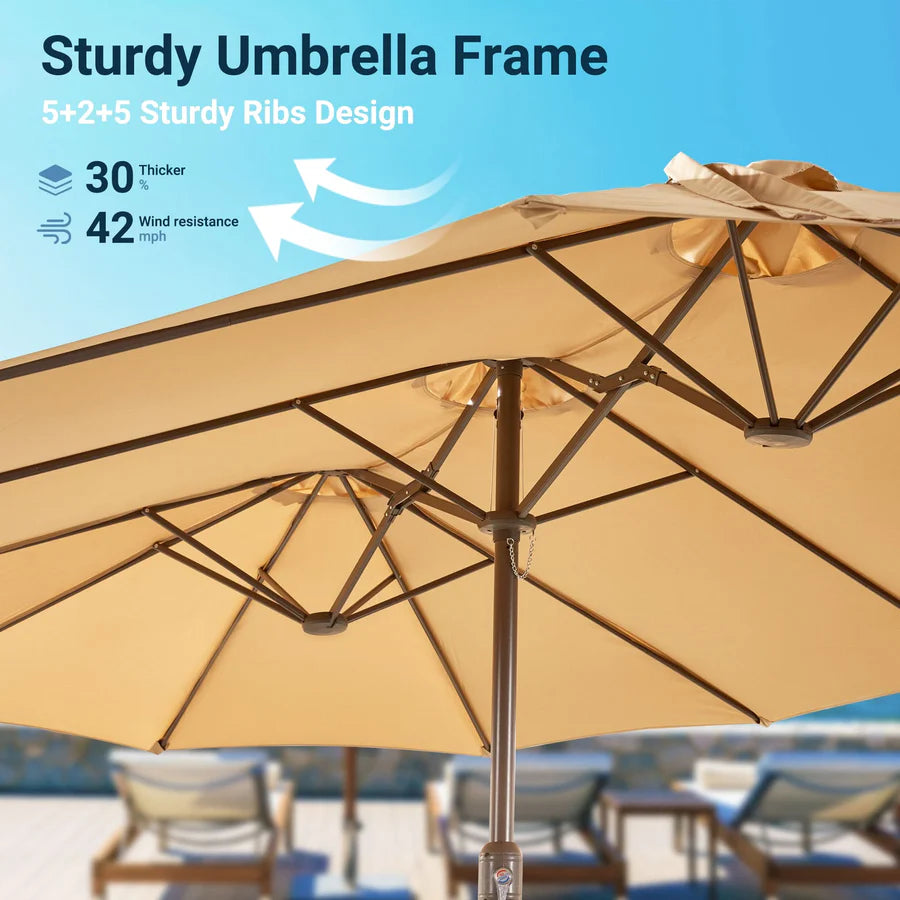 LED Patio Umbrella - Double-Sided Solar Powered with Base