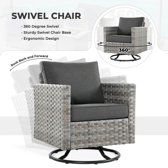 New Rimaru Series Patio Furniture Set 7-Piece include Swivel Chairs Set Partially Assembled