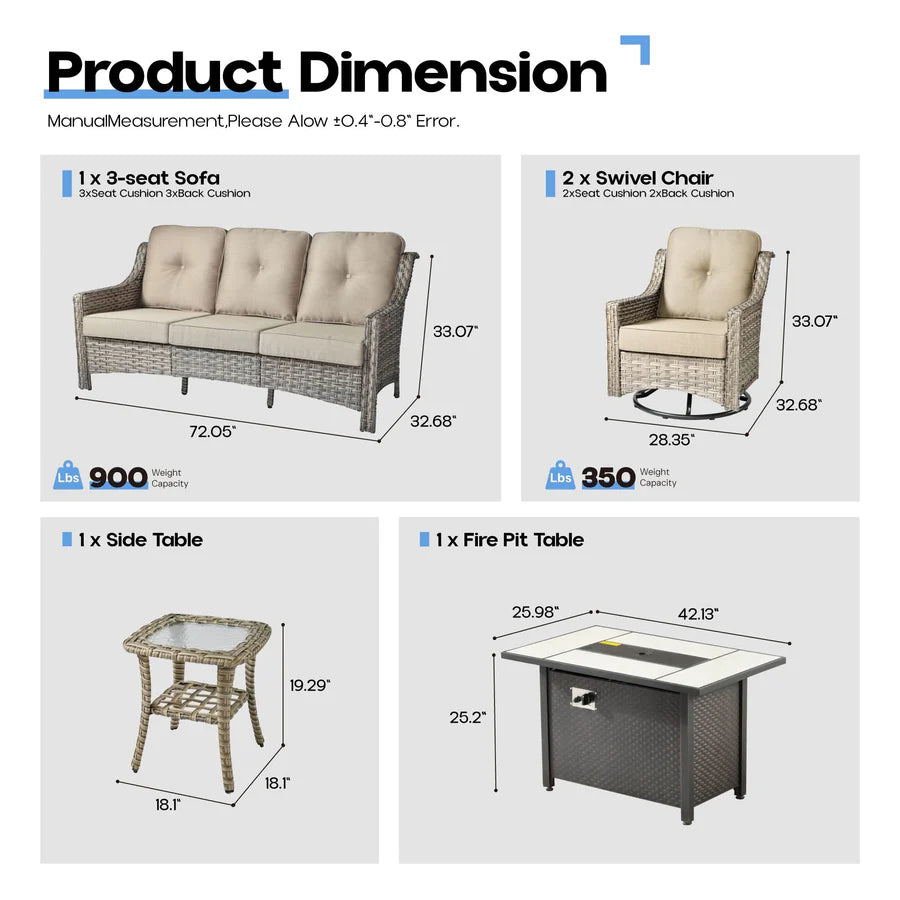 Outdoor 5 Pieces Coversation Set with 42" Fire Pit Table