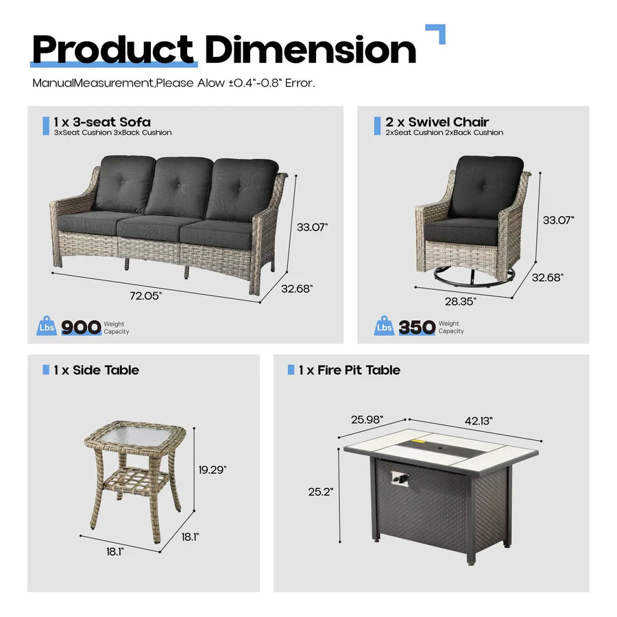 Outdoor 5 Pieces Coversation Set with 42" Fire Pit Table