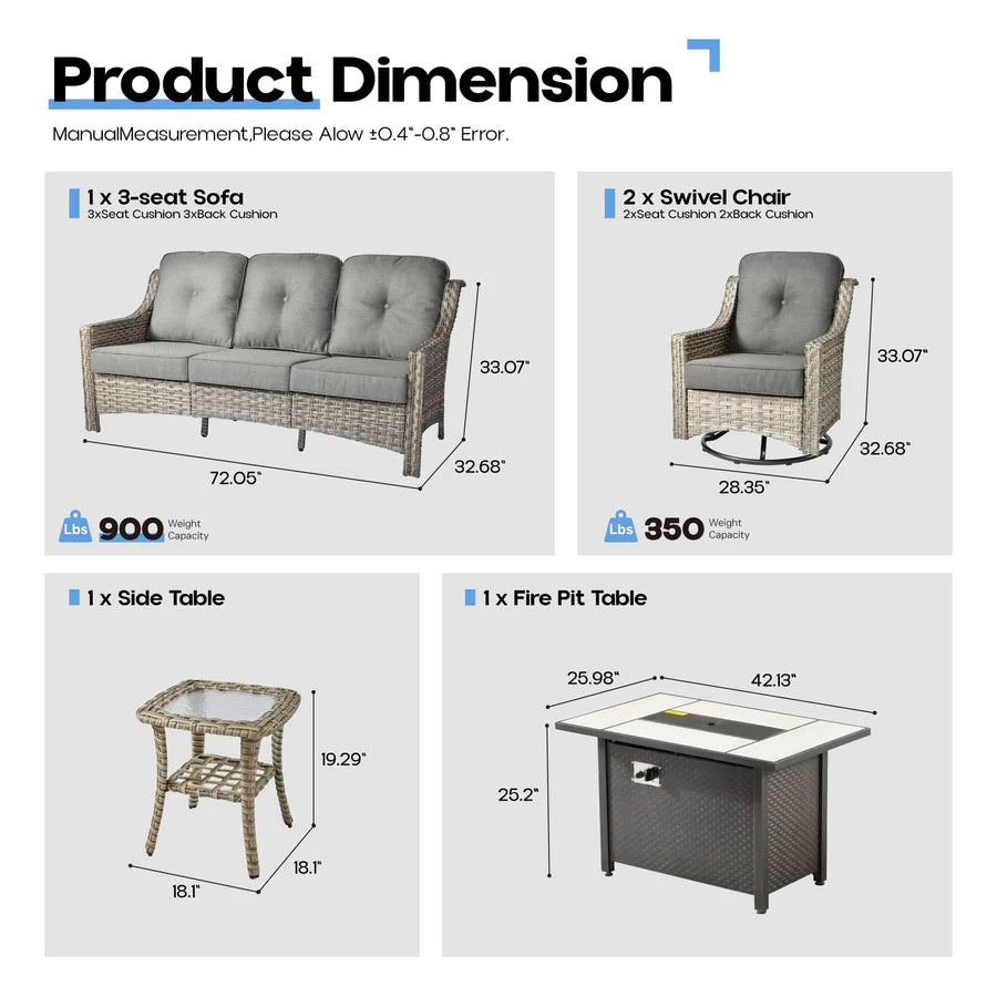 Outdoor 5 Pieces Coversation Set with 42" Fire Pit Table