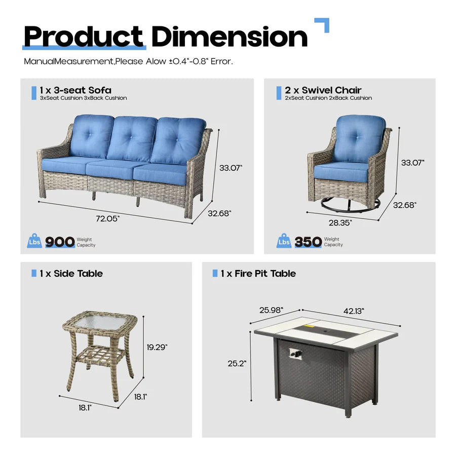 Outdoor 5 Pieces Coversation Set with 42" Fire Pit Table