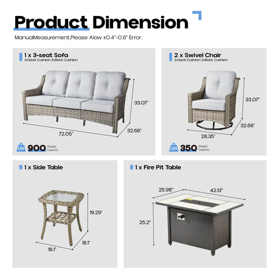 Outdoor 5 Pieces Coversation Set with 42" Fire Pit Table