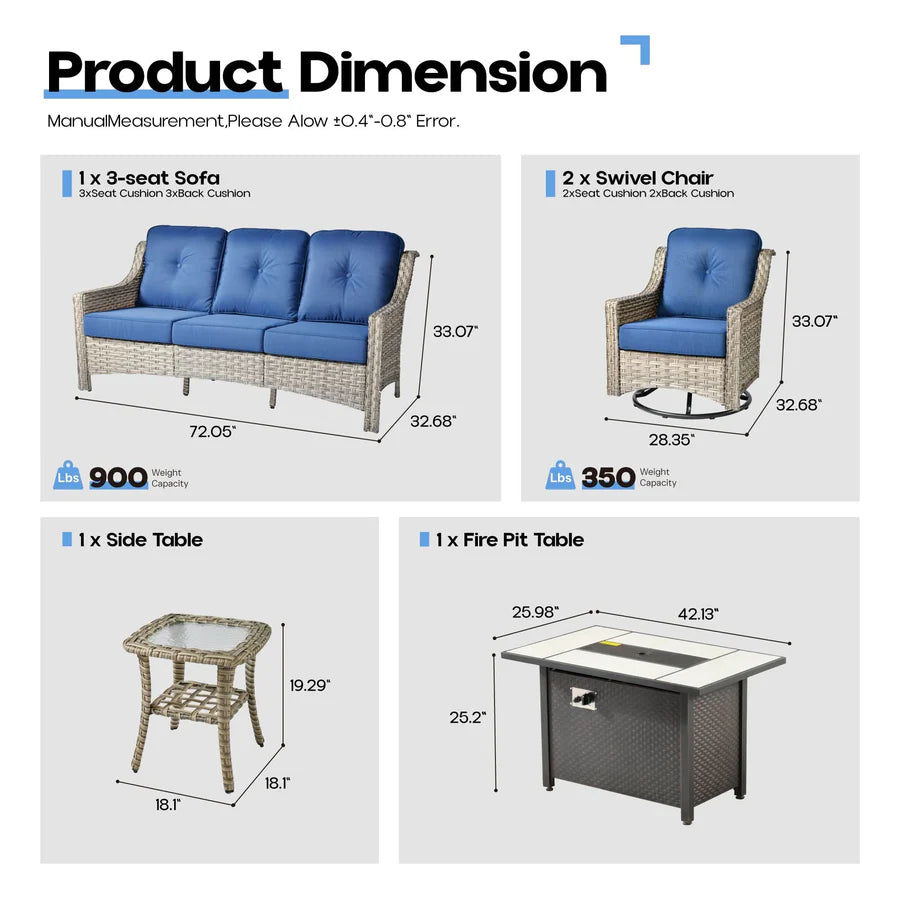 Outdoor 5 Pieces Coversation Set with 42" Fire Pit Table