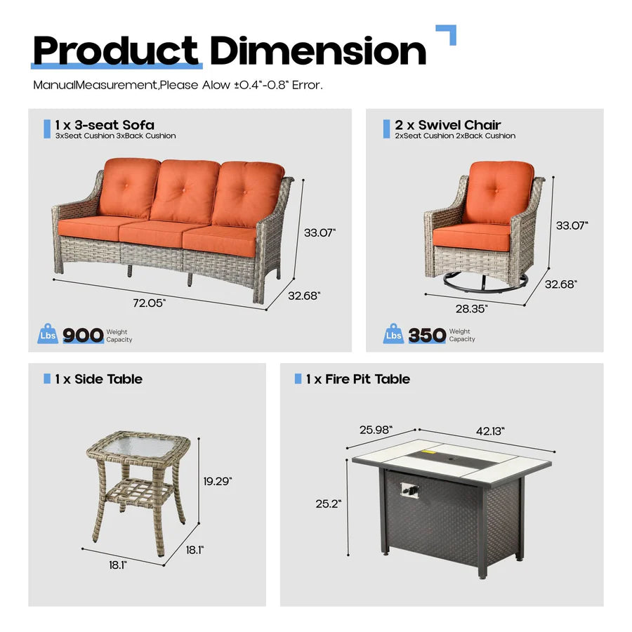 Outdoor 5 Pieces Coversation Set with 42" Fire Pit Table