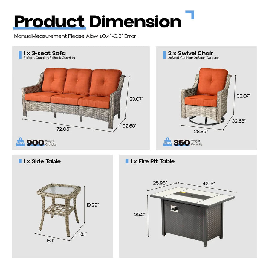 Outdoor 5 Pieces Coversation Set with 42" Fire Pit Table