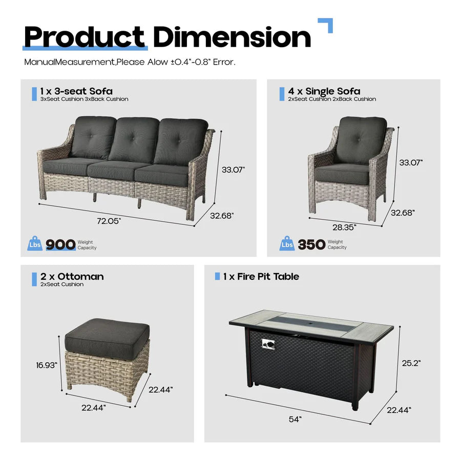 Outdoor 8 Pieces Coversation Set with 54" Fire Pit Table