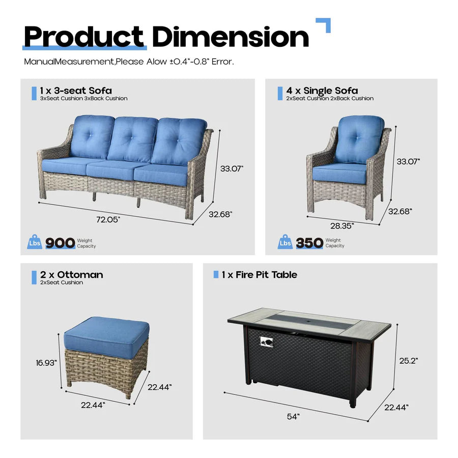 Outdoor 8 Pieces Coversation Set with 54" Fire Pit Table