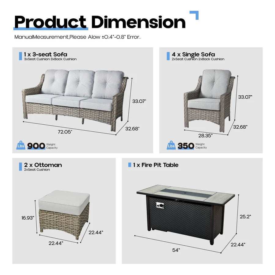 Outdoor 8 Pieces Coversation Set with 54" Fire Pit Table