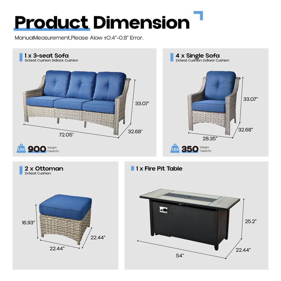 Outdoor 8 Pieces Coversation Set with 54" Fire Pit Table