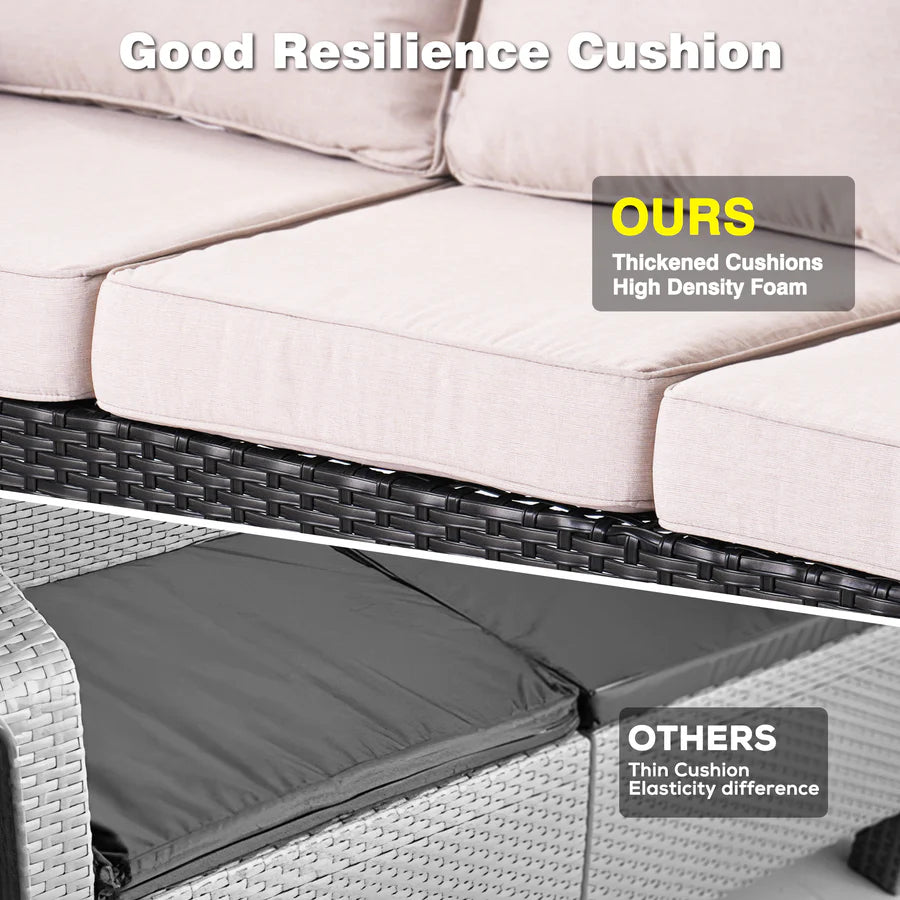 Outdoor Couch 3-Piece with Ottoman Kenard Curved Handrest
